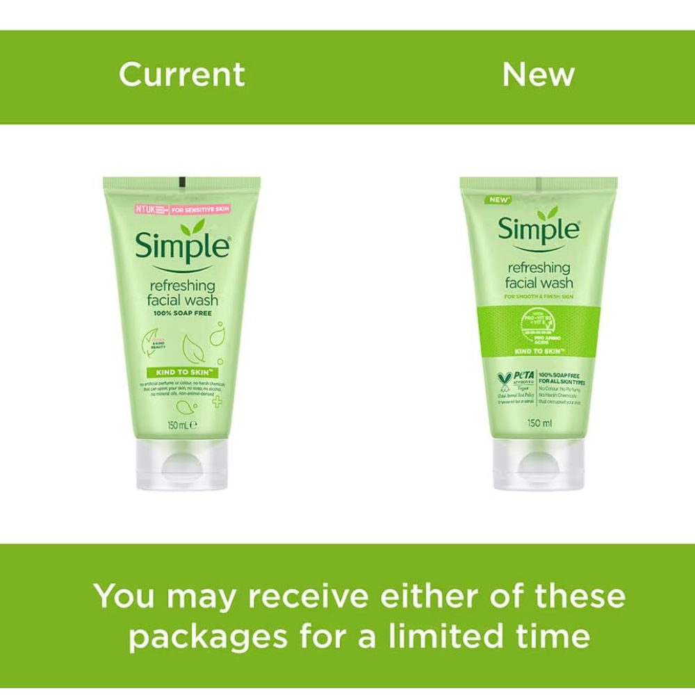 Simple Refreshing Facial Wash – Kind to Skin, Pro-Vitamin B5 + E (150mL)